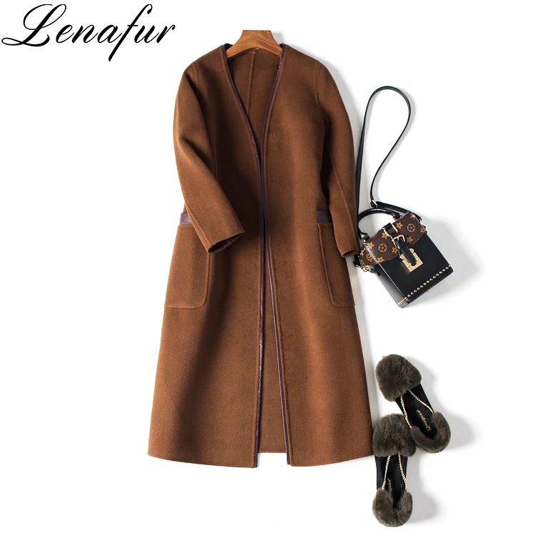 2018 Новое Модное Длинное двухстороннее 100% импортное кашемировое пальто из австралийской овечьей шерсти для женщин