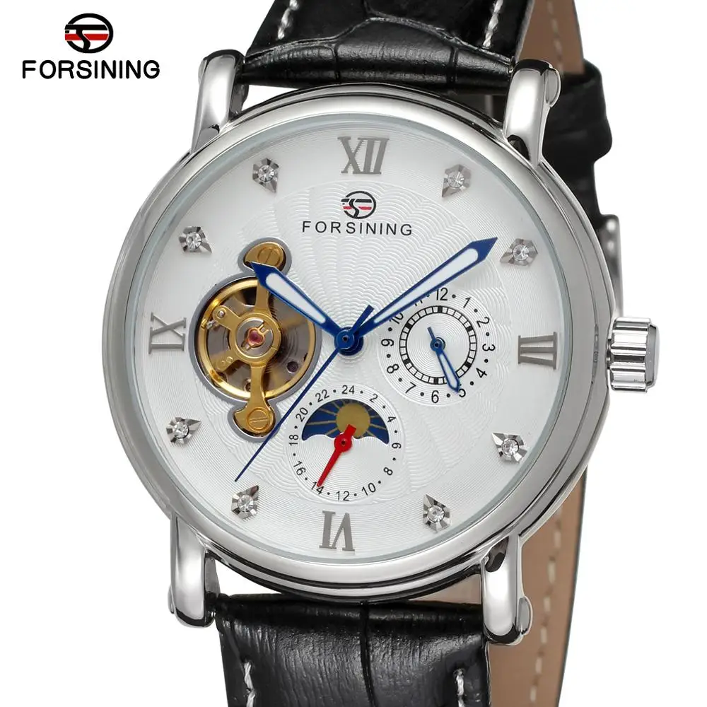 China Watch Factory FORSINING Man Tourbillion Automatic Wholesale Multifunctional Moon Phase Tourbillon Mechanical Mens Watches