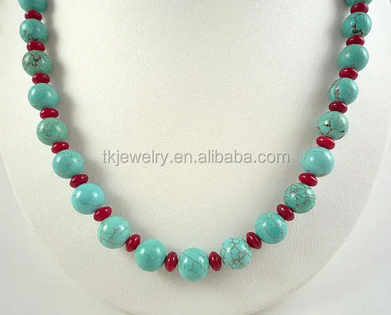 Natural Turquoise Beads Necklace With Red Coral Necklace Gift For Mother