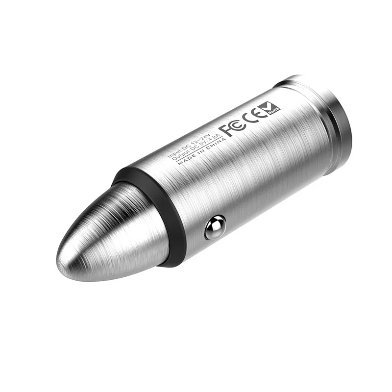 Пуля двойное автомобильное зарядное устройство 3.1A металлическая Нержавеющая сталь быстрая зарядка для