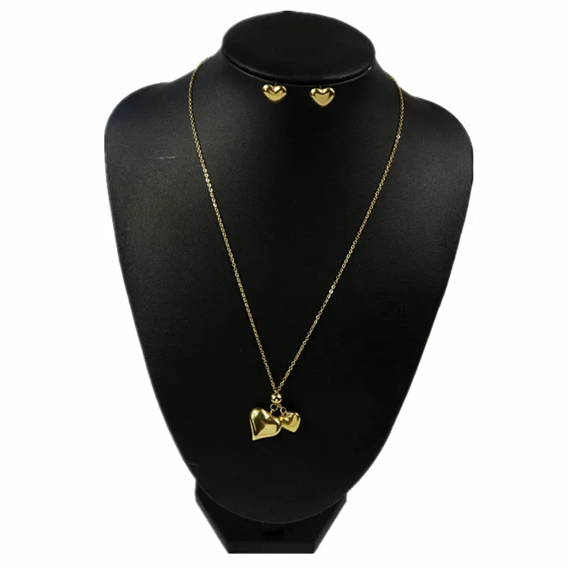 AFXSION 2018 high fashion costume jewelry,korea jewelry 18k love necklace Earrings stainless steel jewelry set