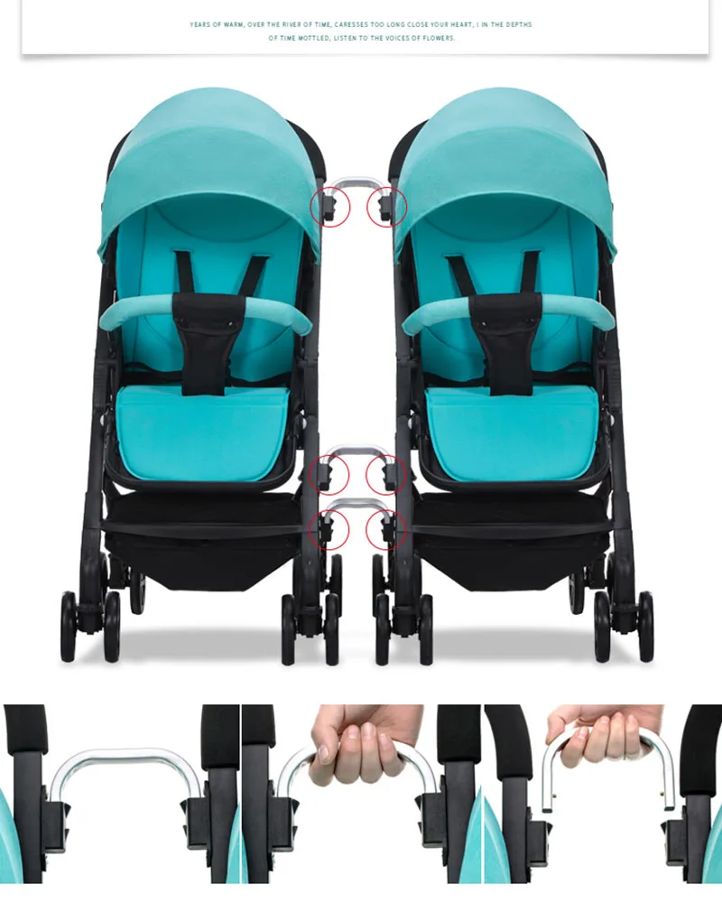 Deluxe Boy & Girl Twins Baby Stroller and Easy Folding Baby Pram