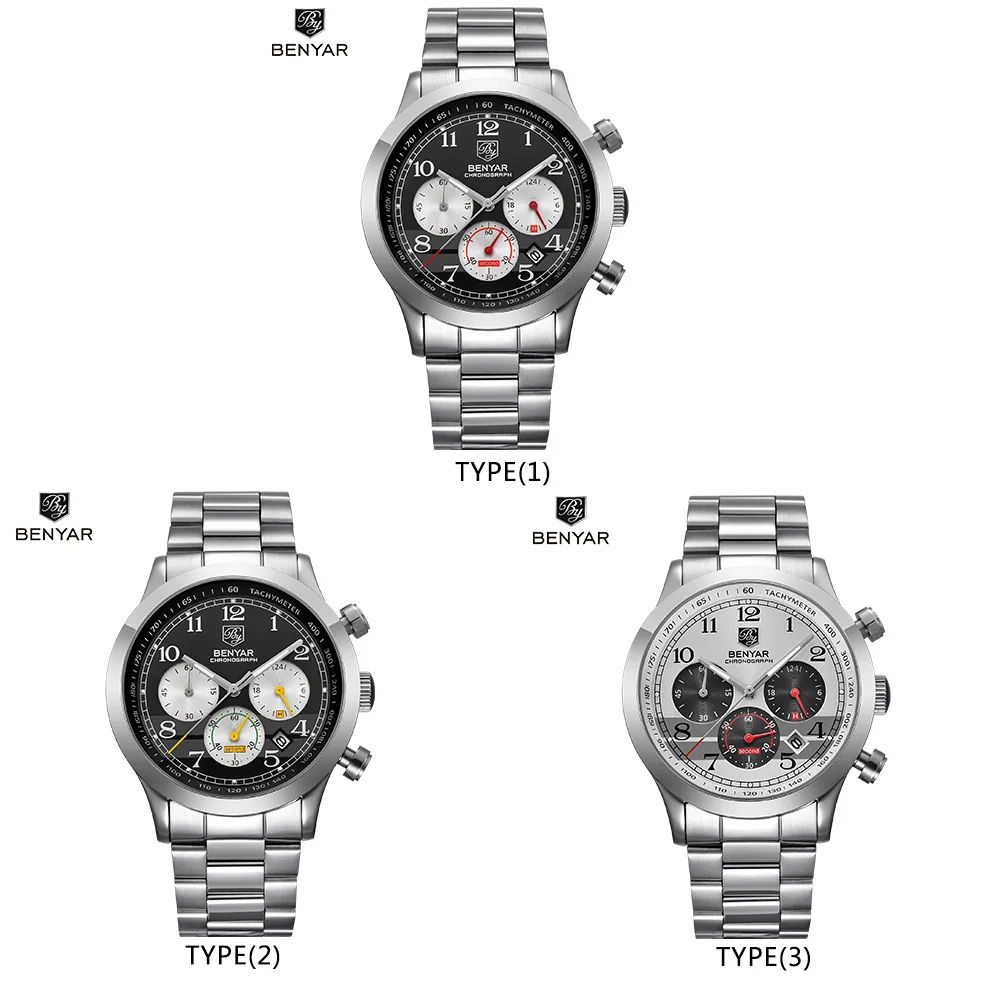 
Benyar Men Watches Top Brand Luxury Chronograph Sport Male Clock Stainless Steel Military Army Wristwatch Relogio Masculino 5107 