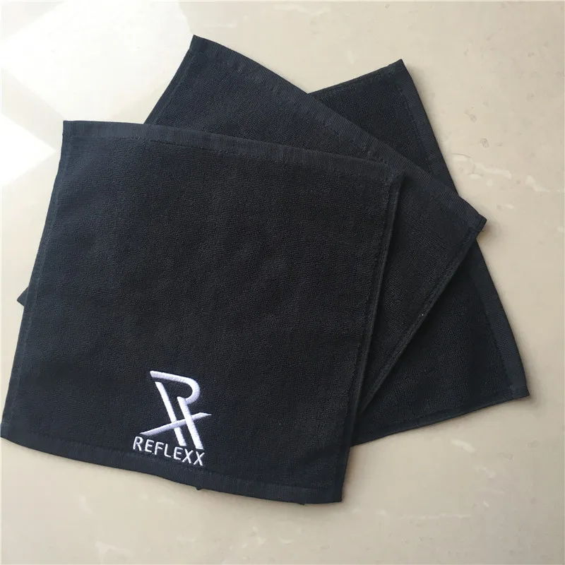Black cotton washcloth with embroidery custom logo
