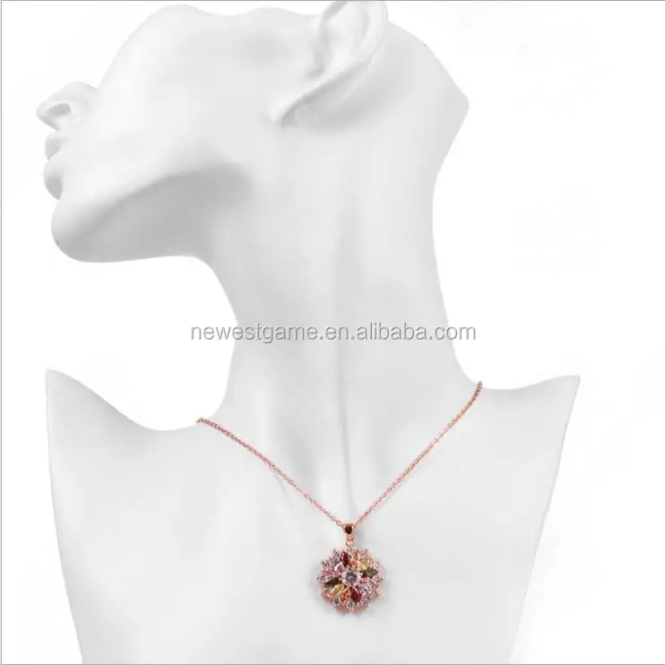 
wholesale retail Hermosa Jewelry Necklace Rose Gold Plated Multi Colored Zircon Flower Pendant free shipping 