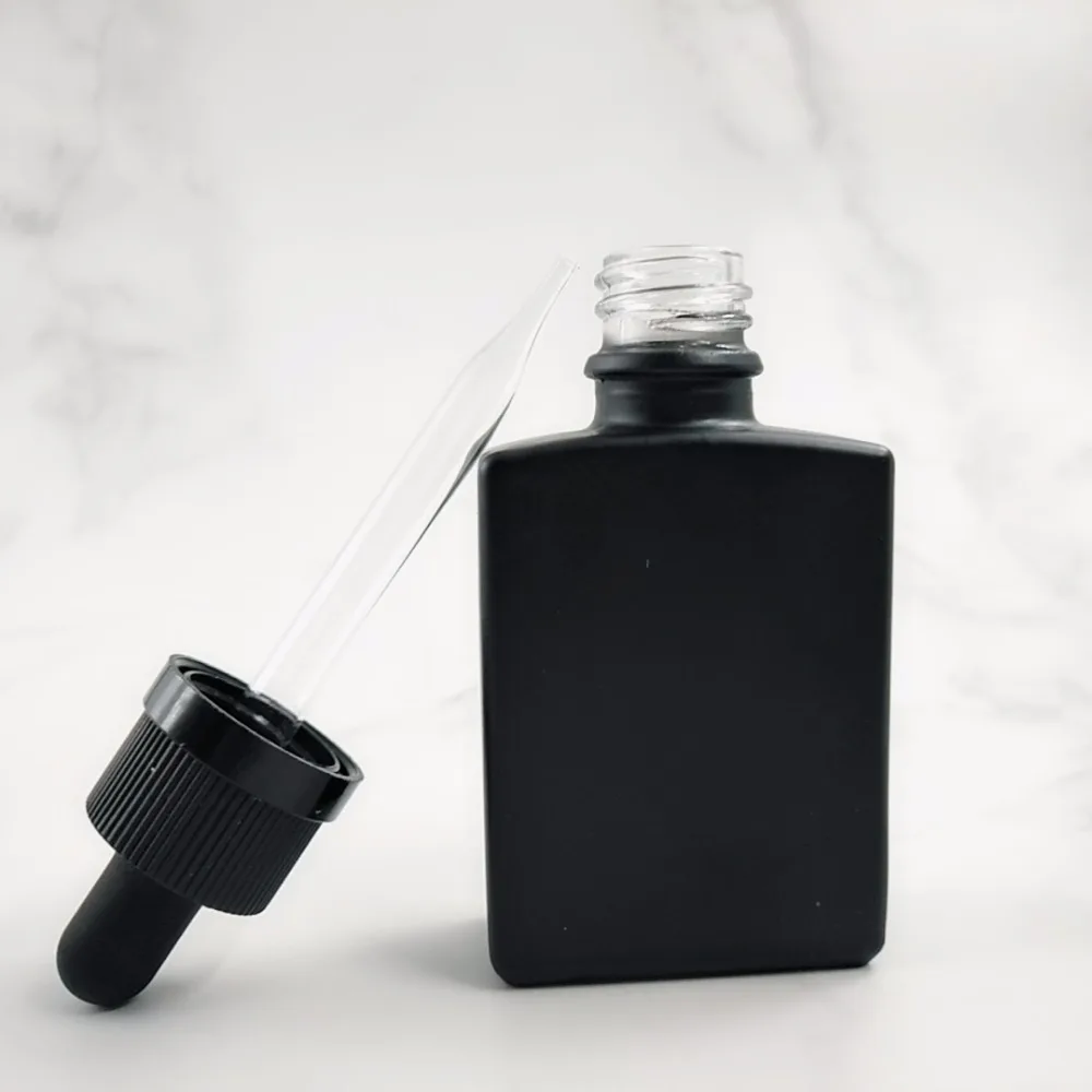 15ml 30ml 50ml matte frosted black rectangle glass dropper bottles for liquid