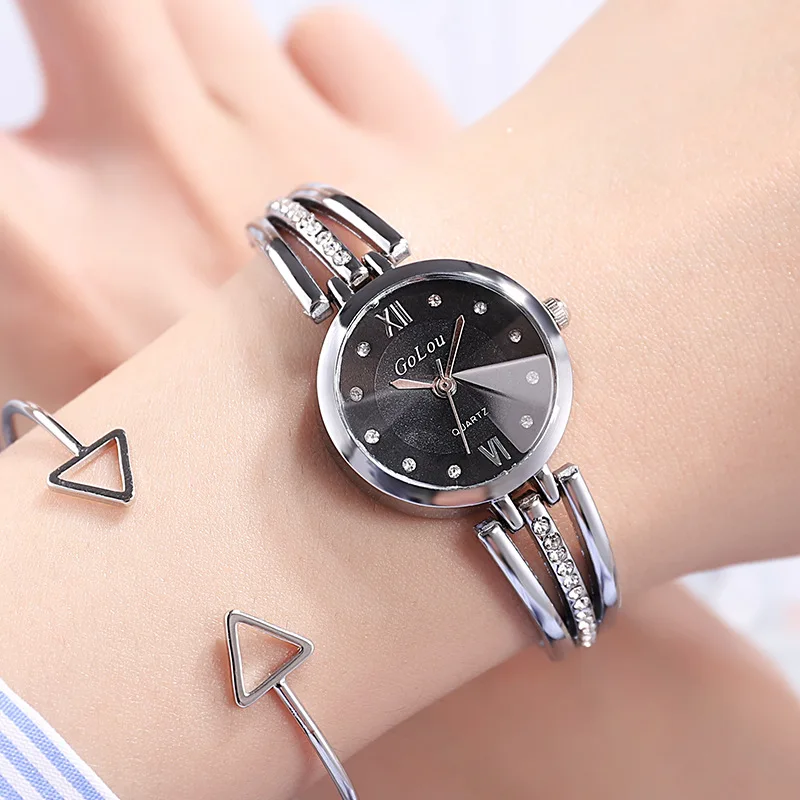Fashion Ladies Watch Minimalism 25mm Small Dial Bracelet Watch Personality Stainless Steel Quartz Watch With Rhinestones