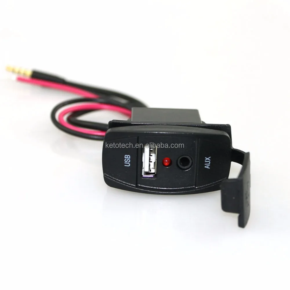 12V 24V Car Audio 3.5mm AUX USB socket adapter with Extension Cable