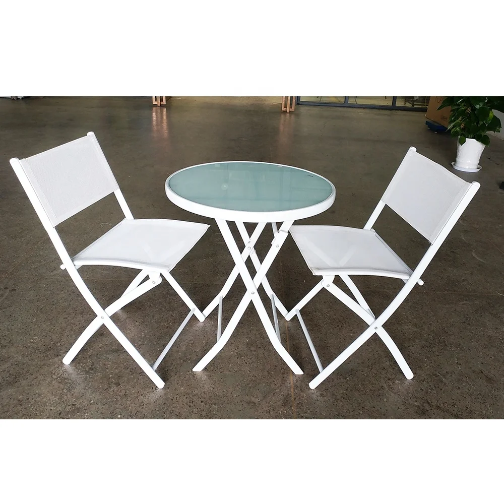 
3-piece White Folding Metal Bistro Table and Chairs Set for sale 