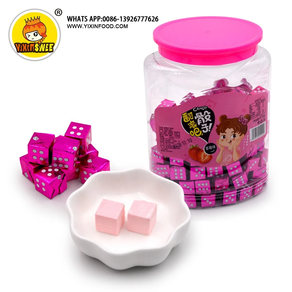 
Dice design halal sweet strawberry flavor milk cube candy in jar 