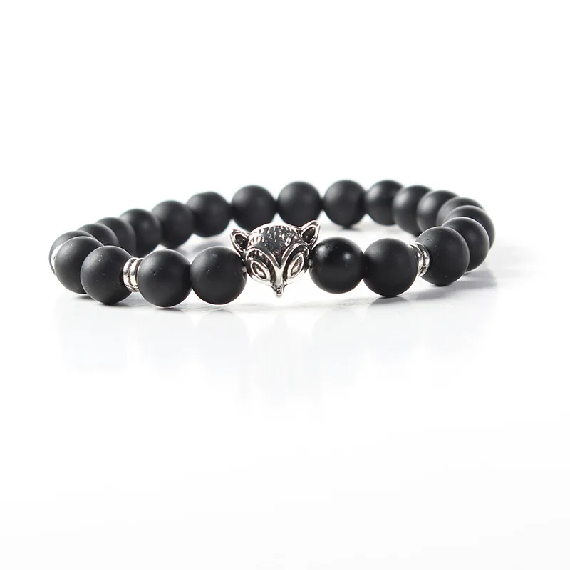8mm lava stone beads alloy lion head fox head decoration bracelet men jewelry accessories bracelet