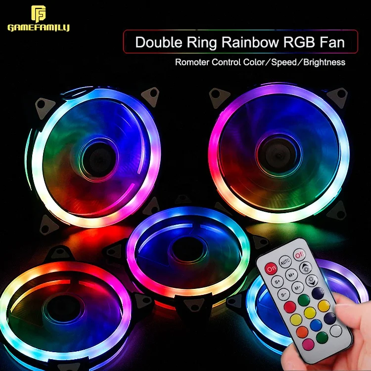 
Computer 12cm 14cm 20 cm RGB Rainbow Fan Computer Gaming Case Cooling Fluid Fan with Wireless Remoter 