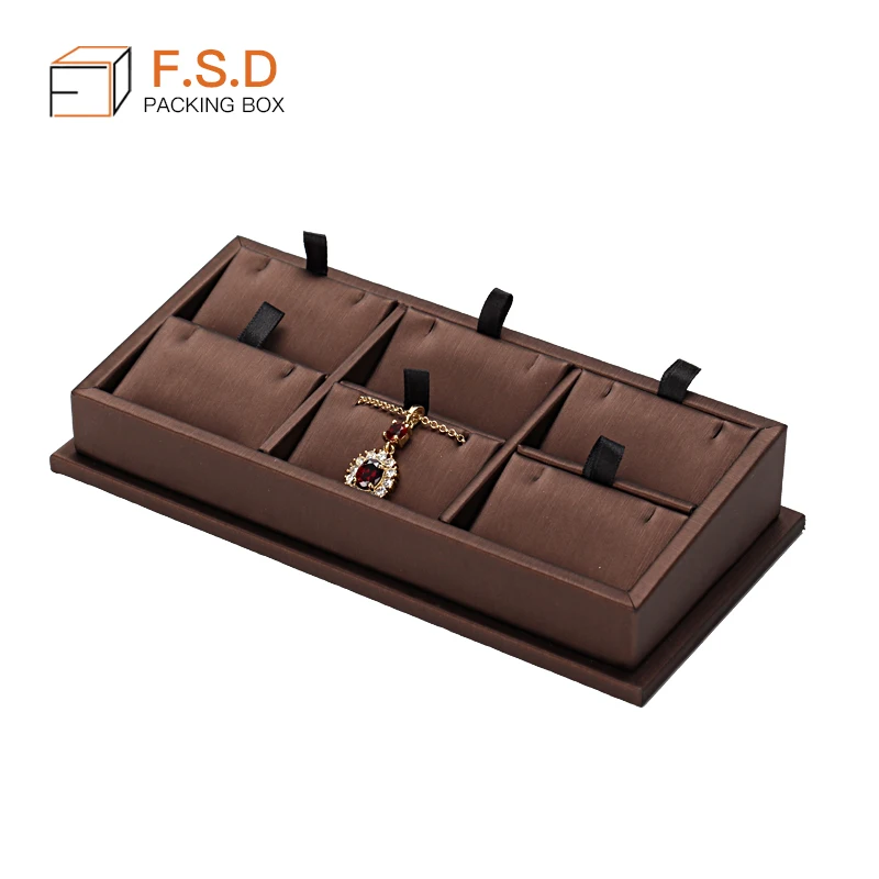 2024 High Quality New trend PU Leather Watch Jewelry Tray Display custom Brown color size Whole Set Tray For Window Showcase