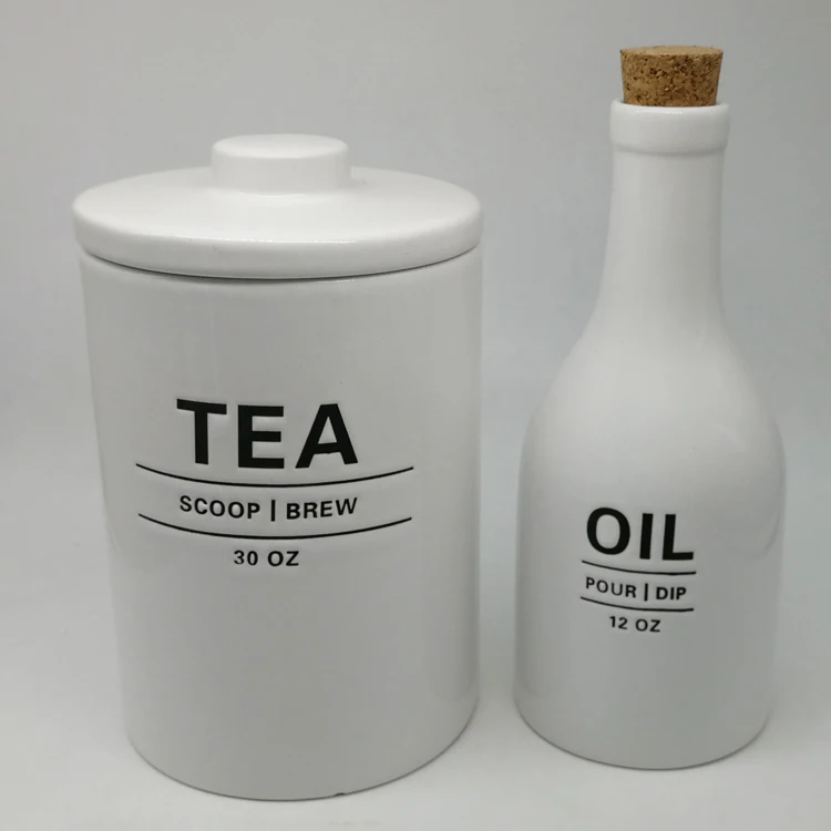 
Wholesale custom kitchen storage ceramic tea jar and oil bottle 