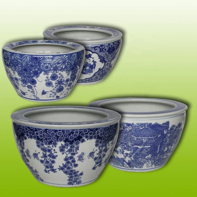 ceramic bonsai pot  birds and flowers painting blue and white porcelain indoor outdoor decorative  for good sale