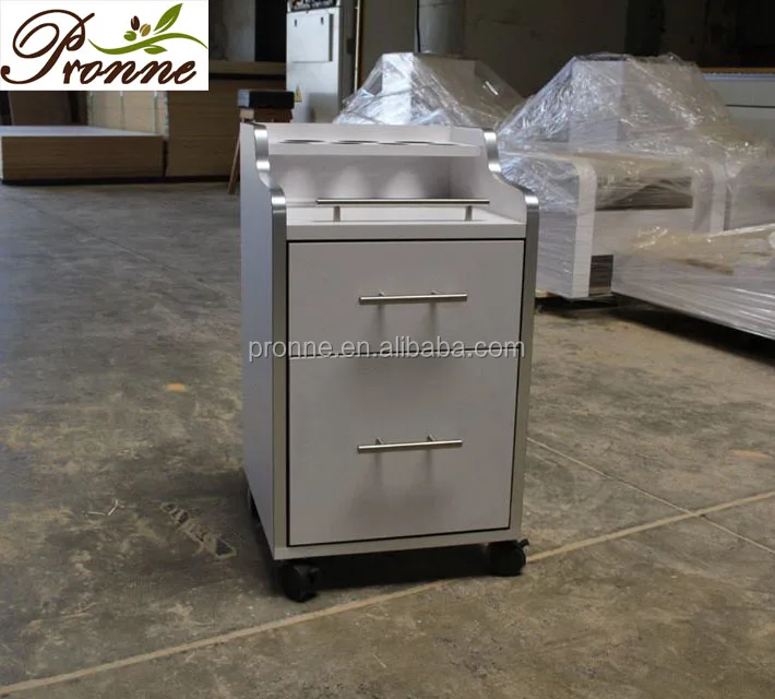white pedicure storage cart trolley with wheels for hair salon