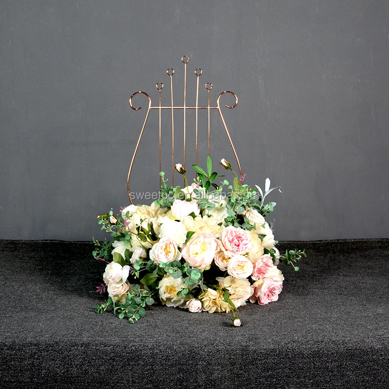 2019 new design wedding deco of harp shape electroplate wedding arch flower stand centerpiece