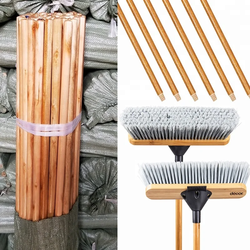 Heavy duty  Lacquered  painted Wooden push broom handle stick  with threaded tip wooden dowel rods