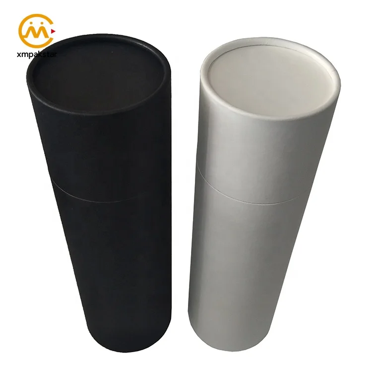 Wholesale recyclable and reusable round black cardboard cylinder white paper wine liquor bottle packaging box