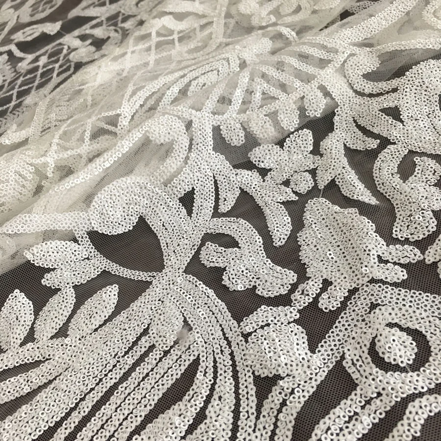 newest heavy embroidered matte sequined lace fabric all over embroidery designs bridal sequin lace dress fabric