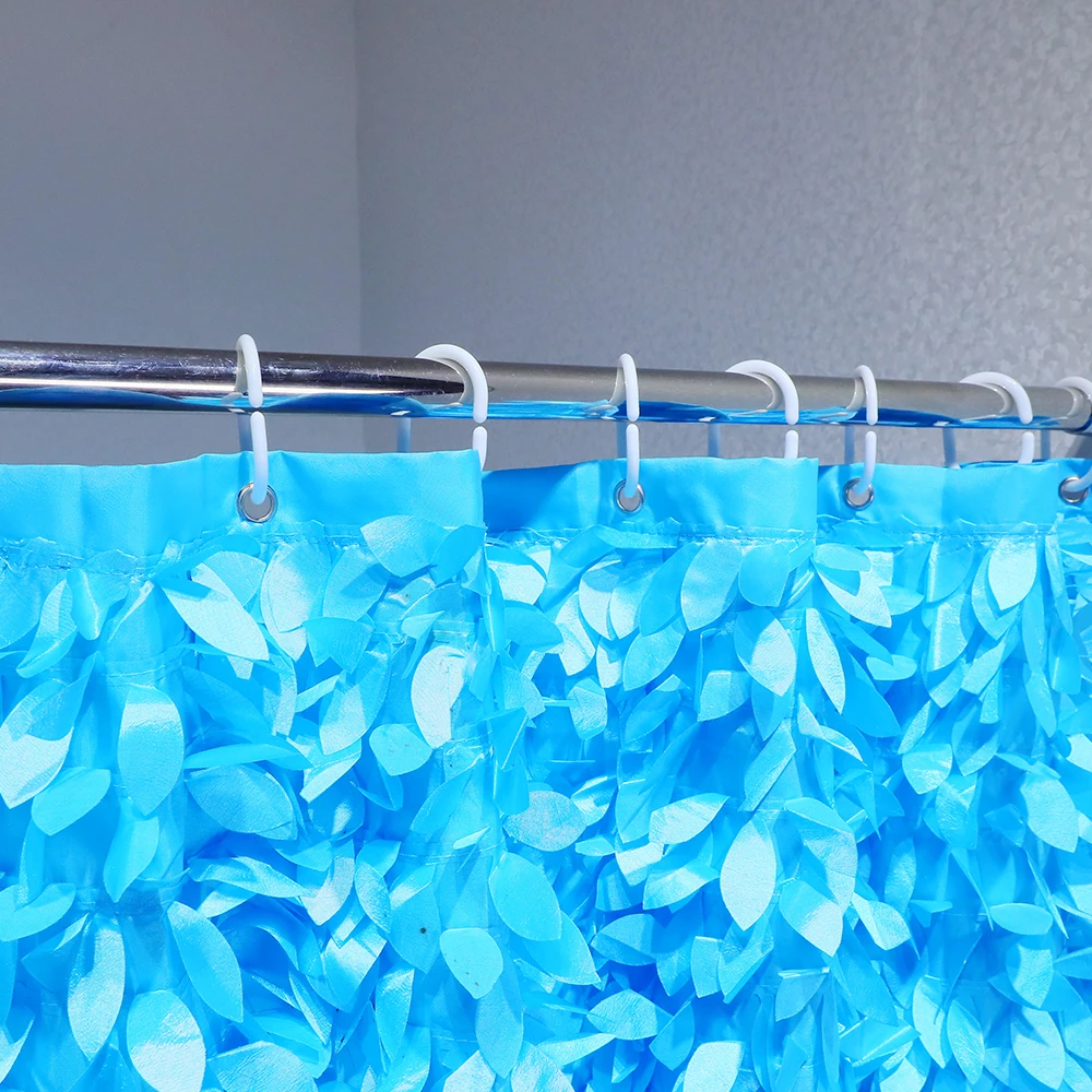 Water Repellent Polyester Fabric Fancy Design Blue 3D Leaves Shower Curtain For Bathroom