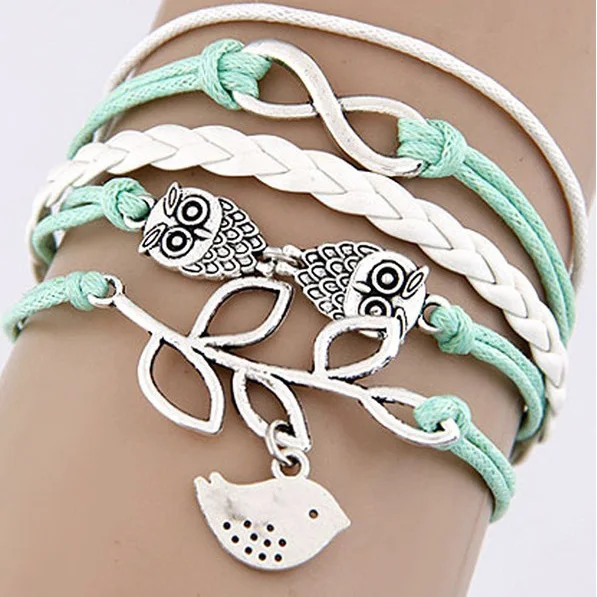 Hot Friendship Hand Multilayer Braided Bracelet, Customized Words,Owl, Dragonfly Heart Cross Bracelet