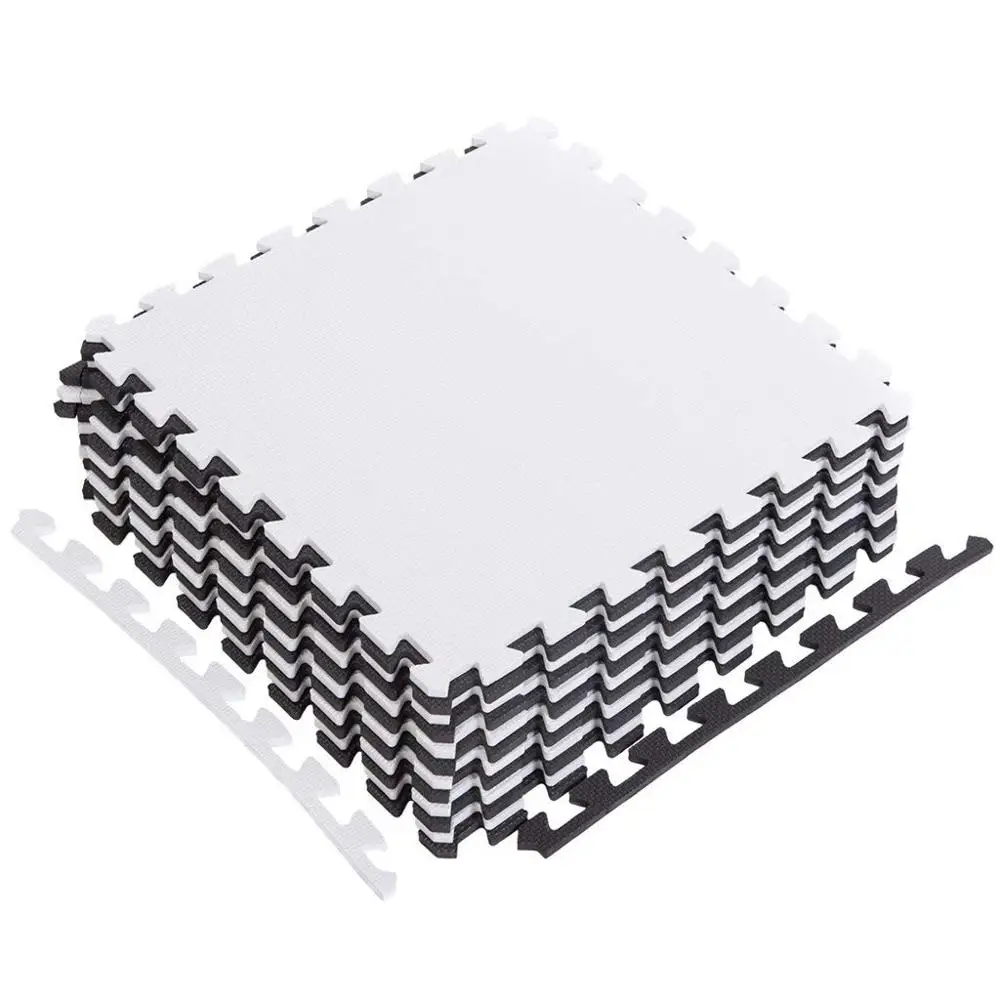 
12'x12' High Density Eco-friendly Elegant Black&White Soft EVA Interlocking Hard Floor Foam Padding with Removable Edges 