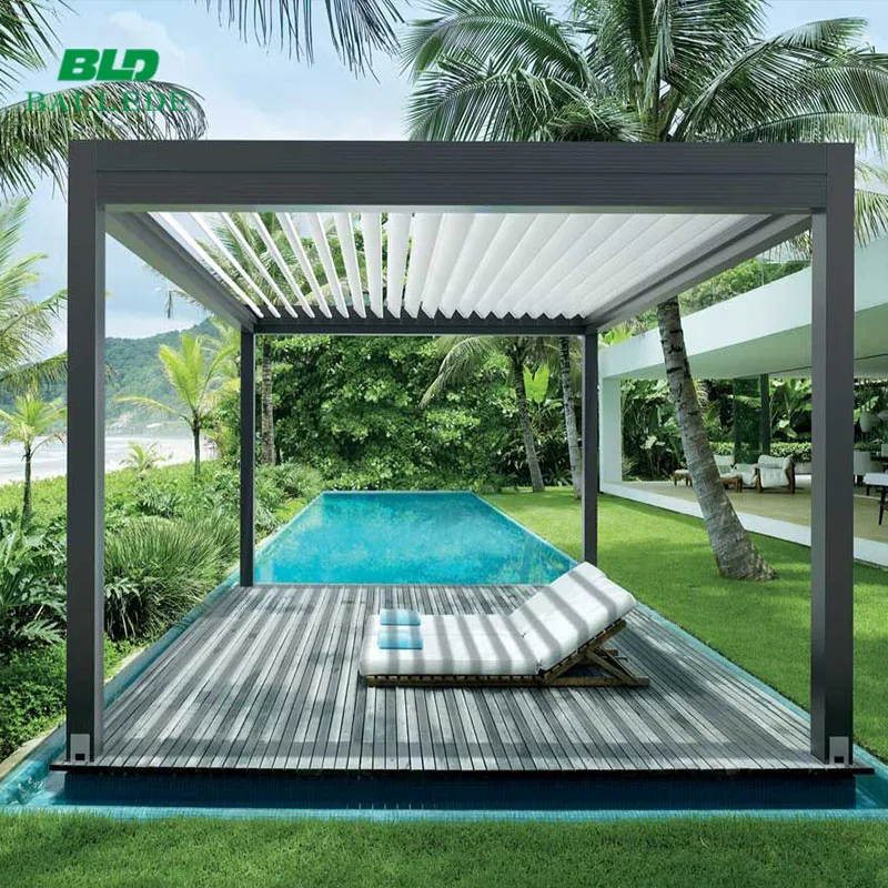 swimming pool sunshade aluminum motorised patio cover louver roof