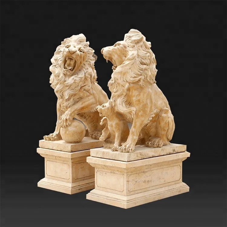 Outdoor Garden decoration life size sculpture  marble stone lion statue for sale