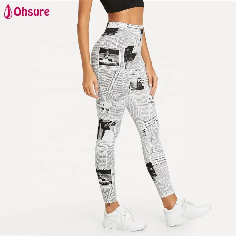 
Custom Women High Waist Digital Printing Newspaper Gym Yoga Tight Bodybuilding Leggings Compression Yoga Capri Pants 