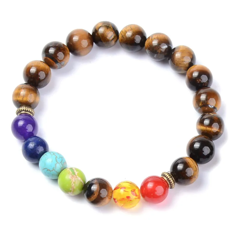 Custom stone bead bracelet wholesale 10mm volcanic stone tiger eye natural stone bead 7 chakra bracelet