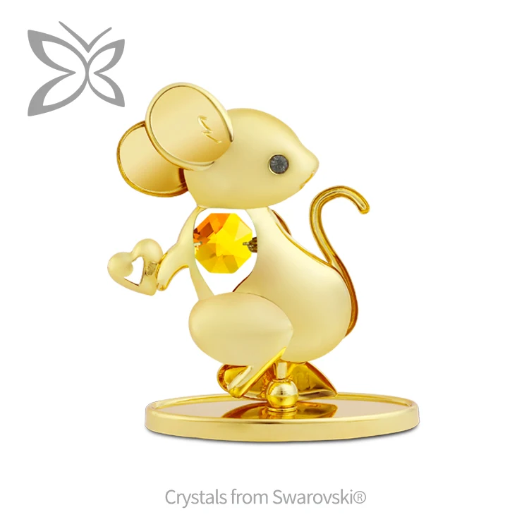 Crystocraft 12 Chinese Horoscope Zodiac Feng Shui Animal Crafts 24k Gold Plated Rat Figurine with Brilliant Cut Crystals