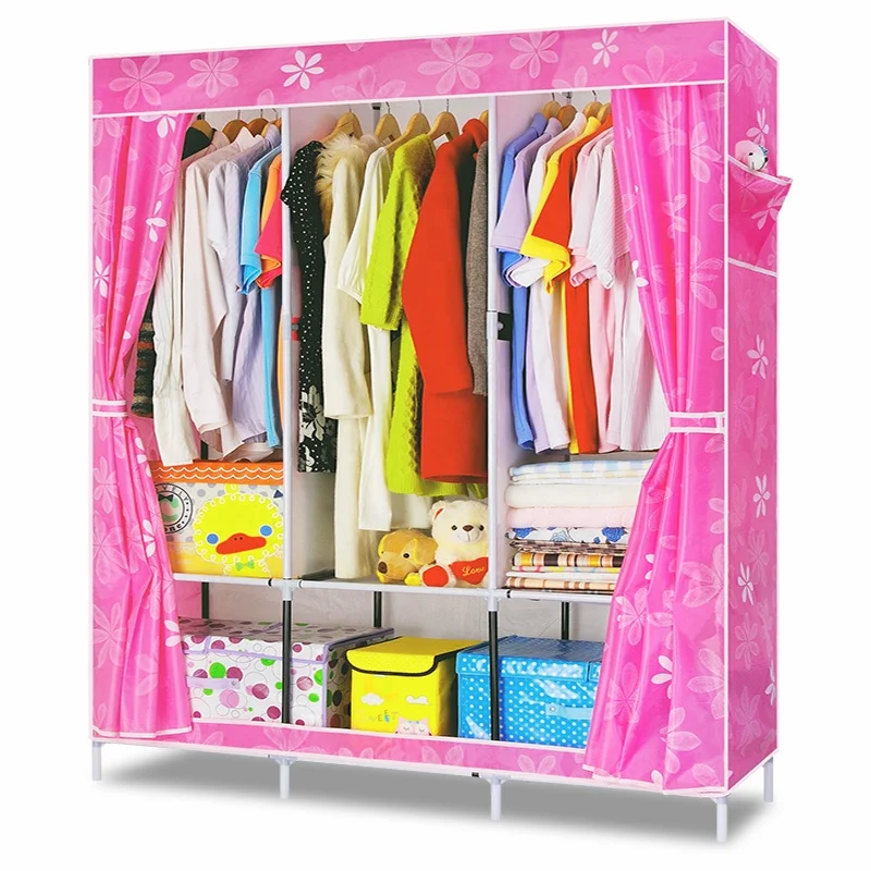 
Popular colorful non-woven fabric cover cheap metal wardrobe 