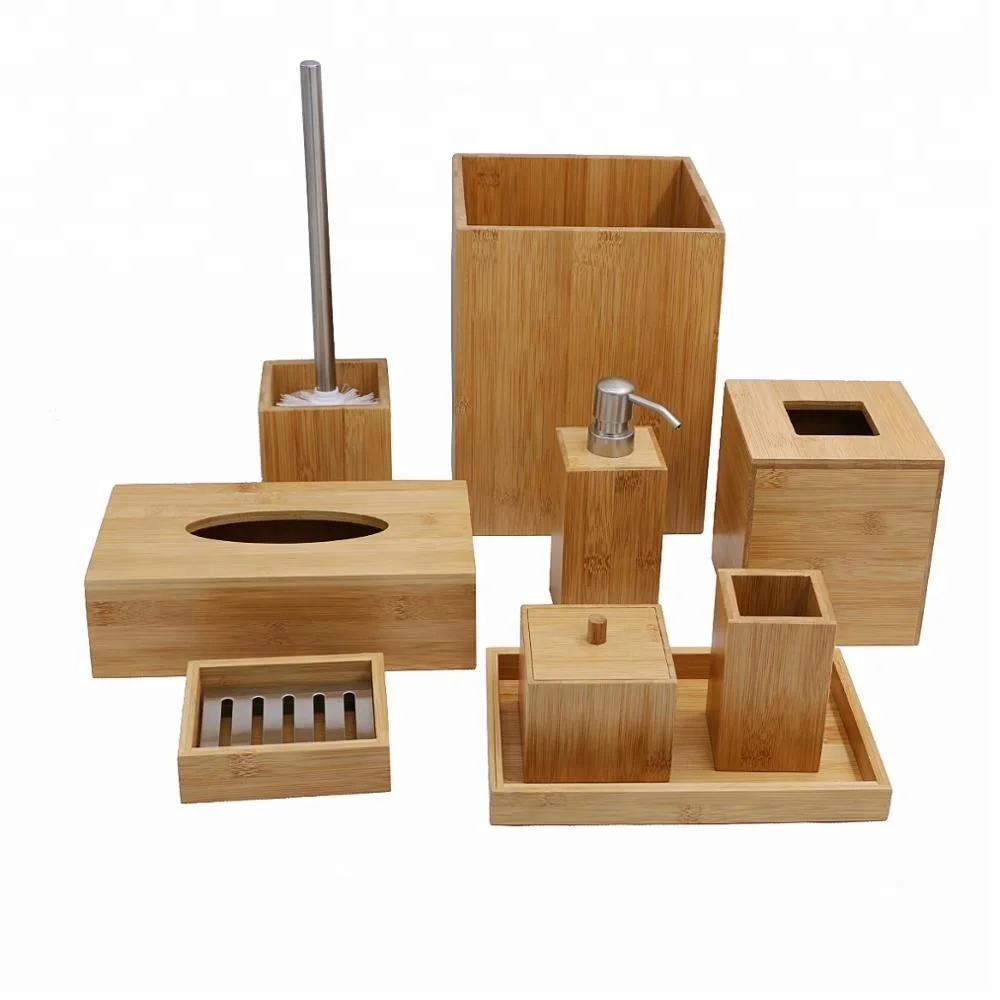 Hot Sell Bathroom Set 6 Pieces Plastic Wooden Hotel Bathroom Accessories