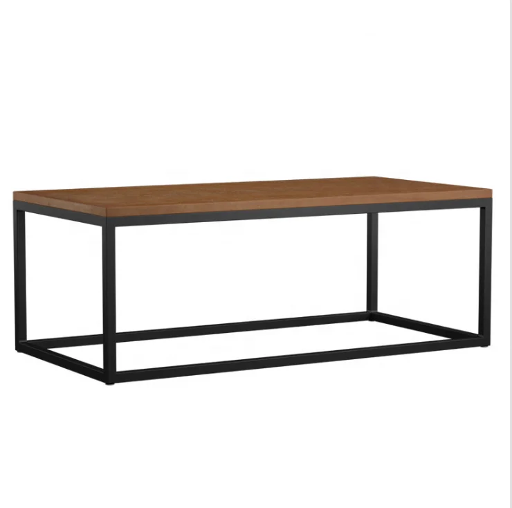 Wooded desktop metal frame leg rectangular coffee table for living room furniture