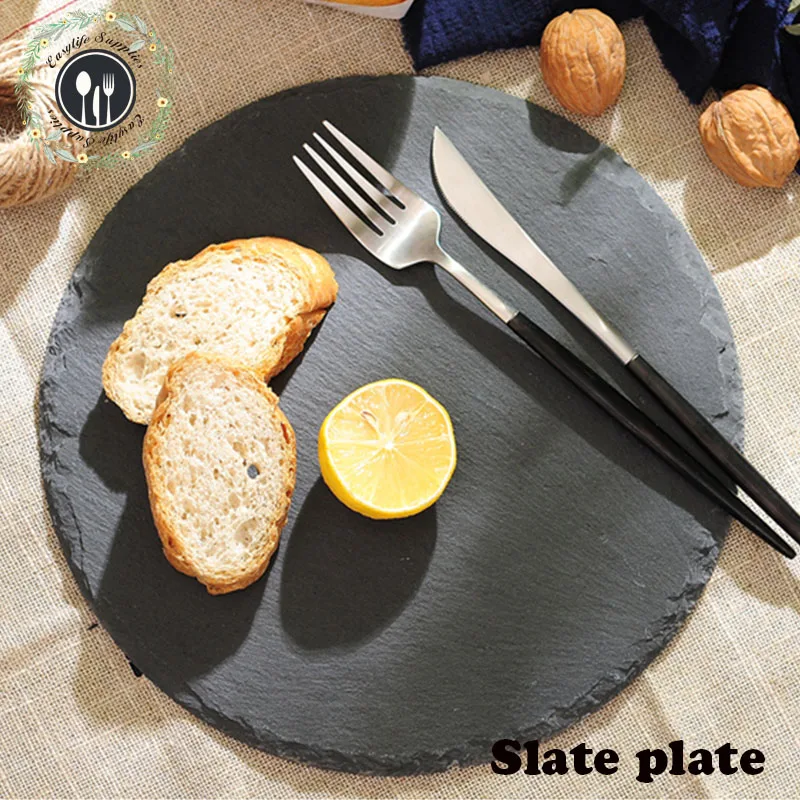 
cheap price 30cm round black slate food serving plates top selling products in amazon 