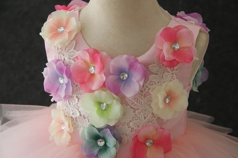 2019 Unique Design Pink Flower 1 Year Old India Summer TUTU Baby Girl Princess Dresses For Holiday Birthday Party