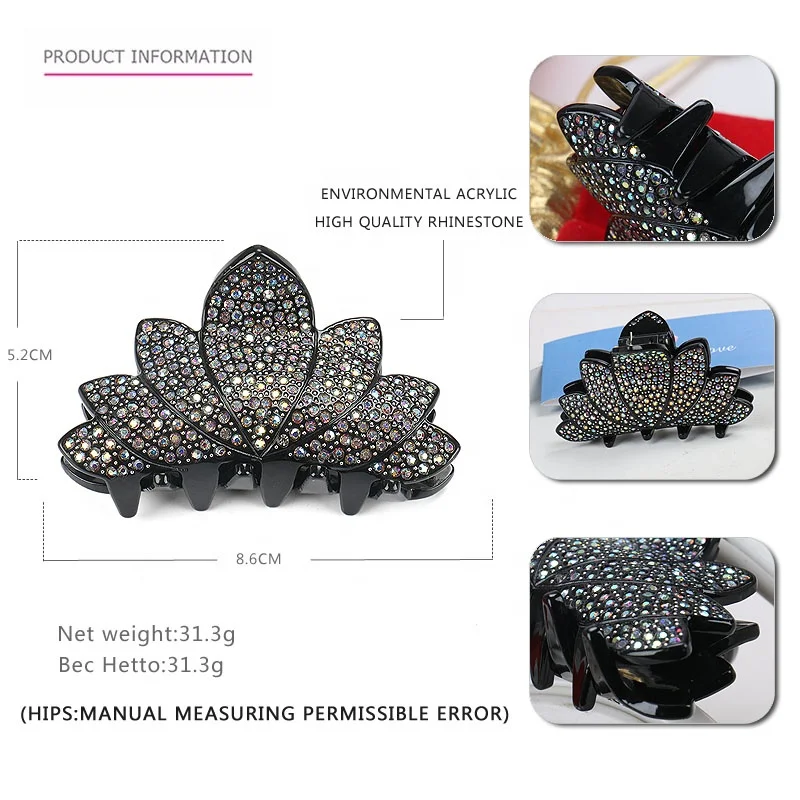 Hot Sale Acrylic Hair Claw Clamp Luxurious Full Rhinestone AB Hair Claw Clips Fashion Women Flower Hair Claws