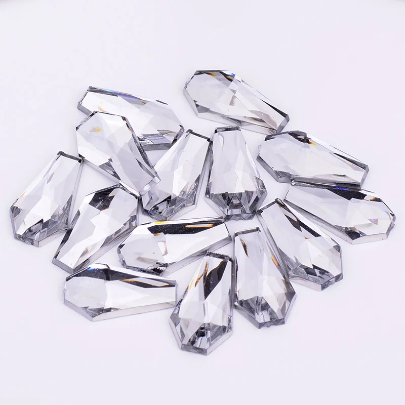 Fancy 11*19mm Clear White Glue On Crystal Stones Non Sewing Beads Flat Back Acrylic Rhinestone