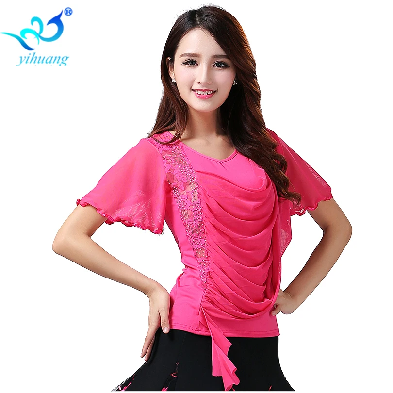 Factory Wholesale Cheap Women Girls Sexy belly dance Salsa Cha cha Rumba Practise Wear/Costume Ballroom Latin Dance Tops