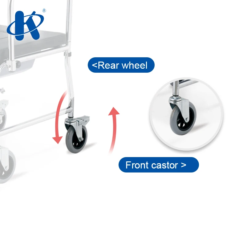 Kaiyang KY695 manufacturer foldable Commode wheelchair for elderly people CE certification Chromed Steel Commode Wheelchair
