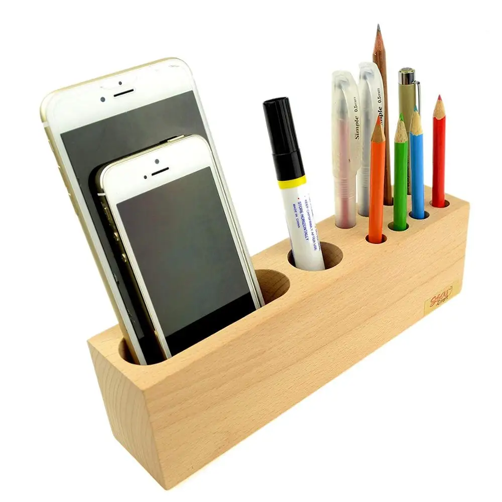 Multipurpose Wood Pen Stand 10 Slots Desk Organizer Wood Pencil Holder