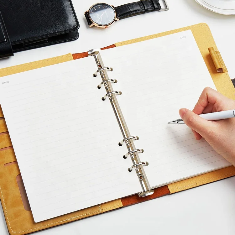 Office school stationery organizer loose leaf 6 rings binder business notebook pu leather customizable note book