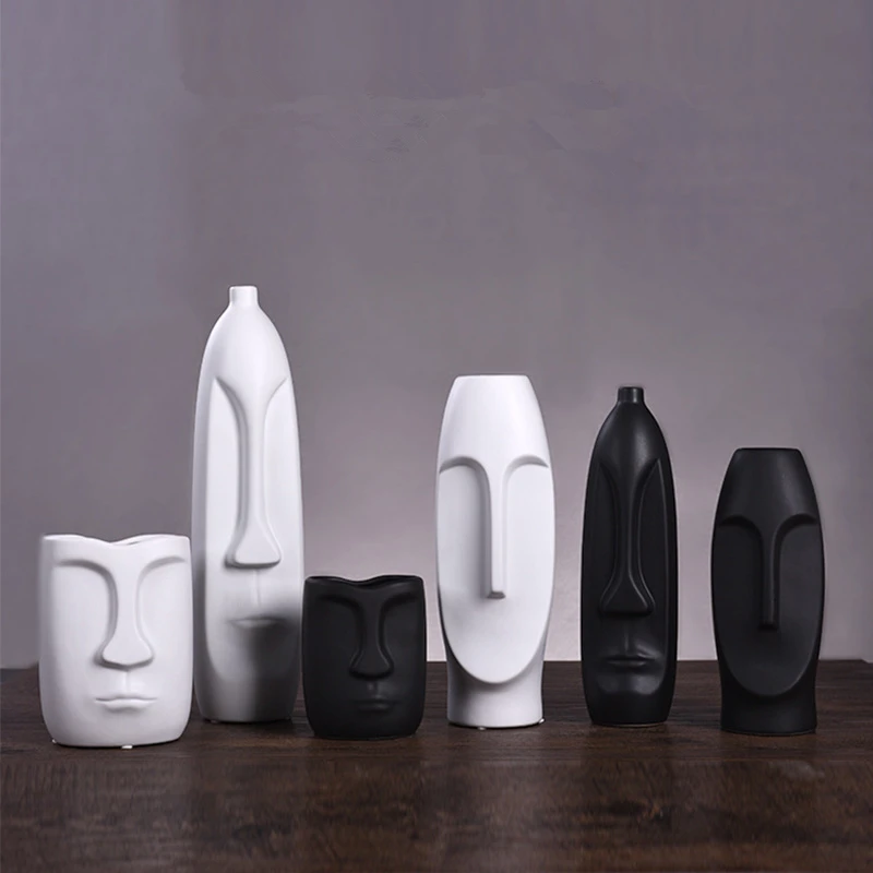Nordic style home decor black and white ceramic vase face
