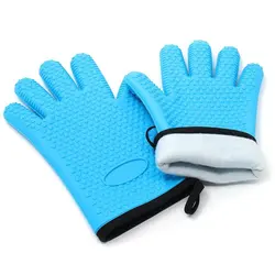 Heat Resistant Silicone Kitchen Gloves Custom Funny Oven Mitts For Cooking Silicone BBQ Grill Gloves Silicone Cotton Oven Mitts