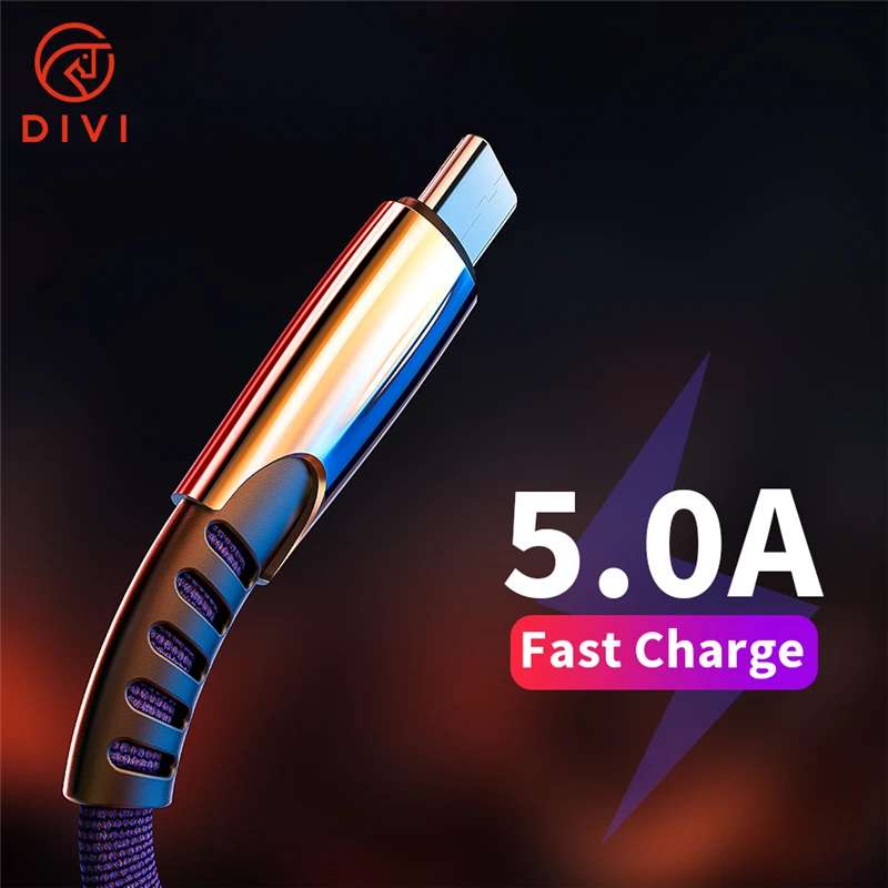 USB-кабель DIVI 5A типа C для быстрой зарядки, USB-кабель типа C для передачи данных для Samsung S9