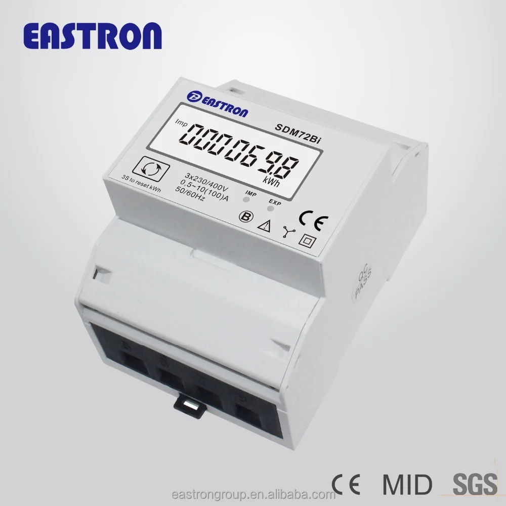 EASTRON SDM72Bi 3 Phase kWh Meter, DIN Rail Energy Meter, Resettable Digital Electric kWh Meter, MID Approved