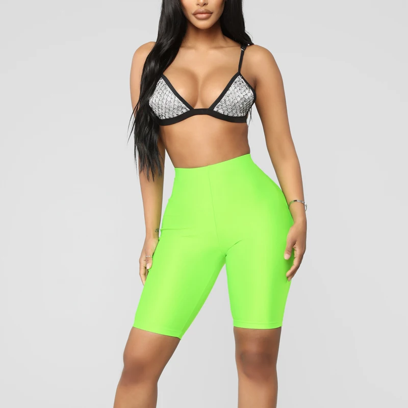 
High quality Lycra performance yoga biker neon women shorts 