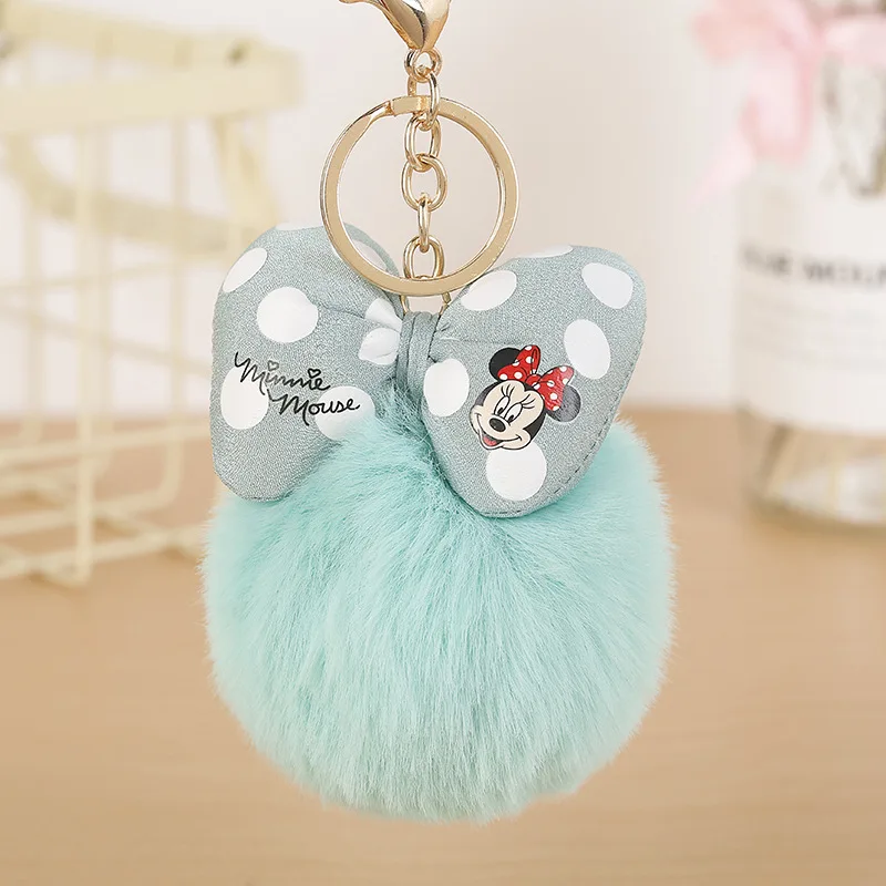 Fluffy Rabbit Fur Ball Mickey Keychain For Women Pompom Bunny Fur Bowknot Key Ring Bag Car Key Holder Jewelry Wedding Gift