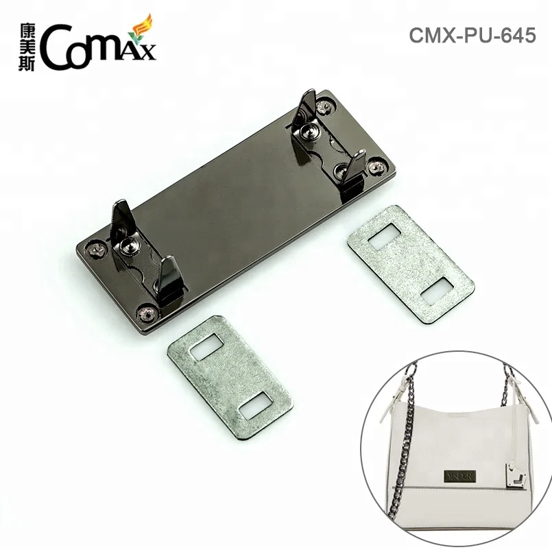 Custom Gunmetal Metal Label Engraved Logo 4 Corners with Screws Decoration for Bags